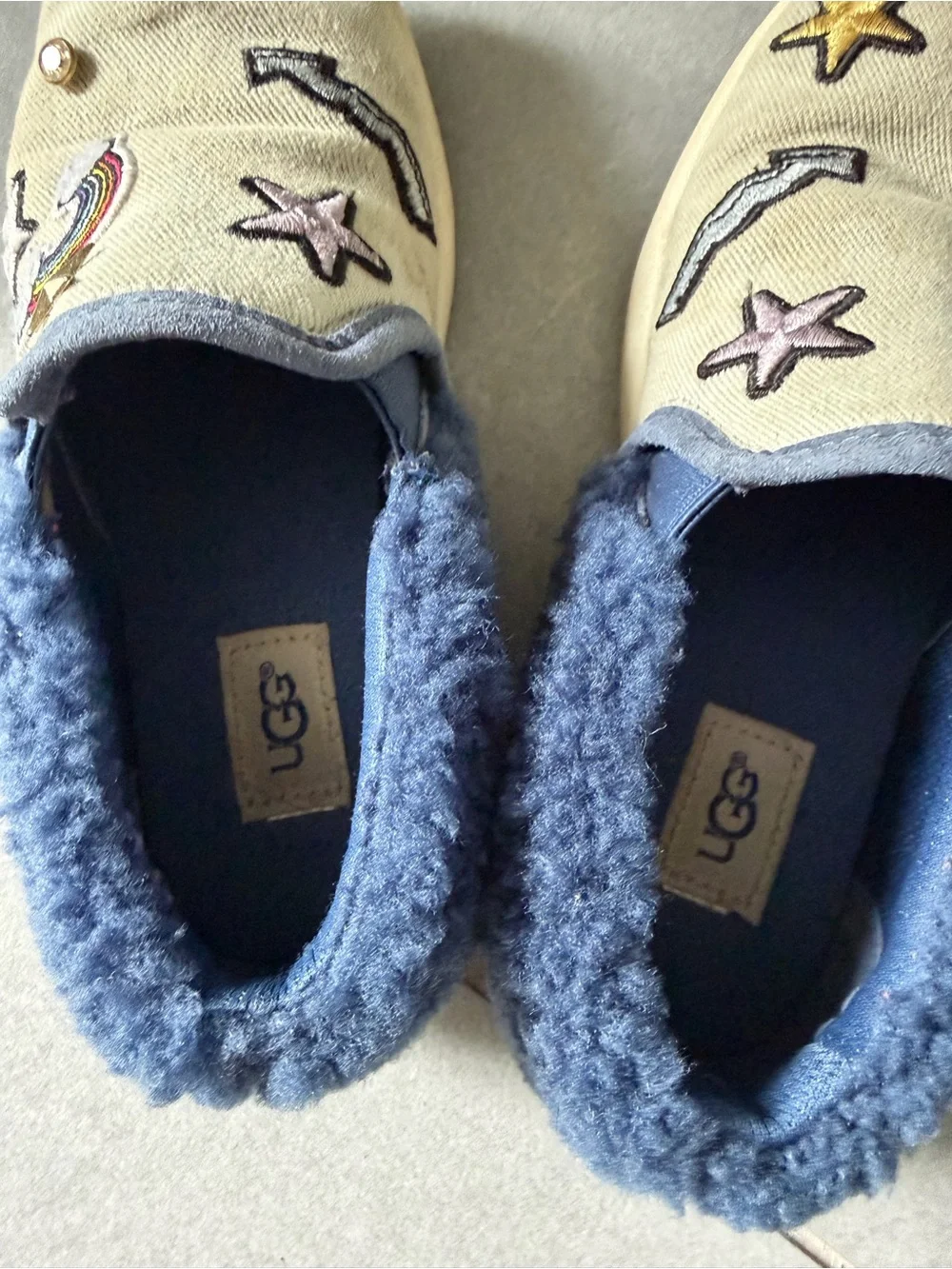 UGG Kids Patch It Slip-On Sneakers Bleach Denim Navy Sherling Colorful Patches 1